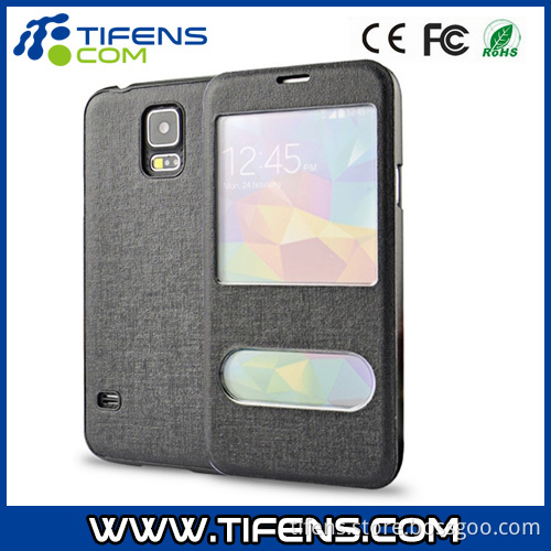 Flip-Open PU Leather Phone Case with Dual Display Hole for Samsung Galaxy S5